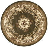 7' Green And Ivory Floral Medallion Round Rug