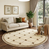 8' Ivory And Brown Floral Vines Round Rug