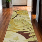 10' Coral Green And Ivory Wool Tropical Botanical Hand Tufted Runner Rug