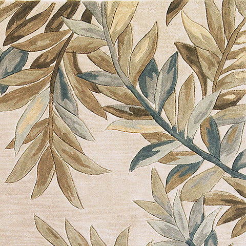 10' Ivory Brown And Blue Wool Botanical Leaves Hand Tufted Area Rug