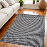 5' X 8' Gray And Light Gray Wool Houndstooth Hand Woven Area Rug With Fringe