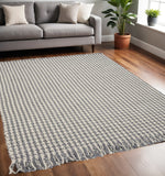 5' X 8' Ivory And Gray Wool Houndstooth Hand Woven Area Rug With Fringe
