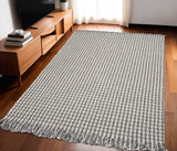 5' X 8' Ivory And Gray Wool Houndstooth Hand Woven Area Rug With Fringe
