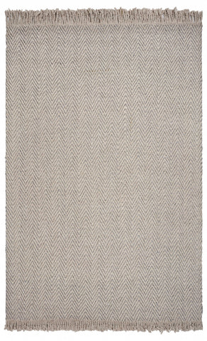 5' X 8' Beige And Gray Wool Chevron Hand Woven Area Rug