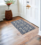 2' X 3' Blue And Ivory Floral Medallion Area Rug