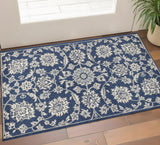 2' X 3' Blue And Ivory Floral Medallion Area Rug