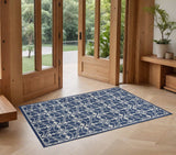 2' X 3' Blue And Ivory Floral Medallion Area Rug