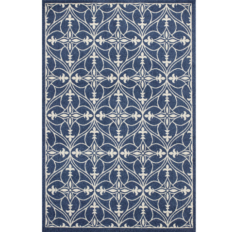 2' X 3' Blue And Ivory Floral Medallion Area Rug