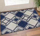 2' X 3' Blue Ivory And Gray Geometric Area Rug