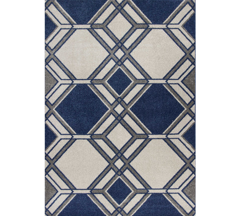 2' X 3' Blue Ivory And Gray Geometric Area Rug