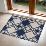 2' X 3' Blue Ivory And Gray Geometric Area Rug