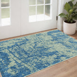 3' X 4' Green And Denim Blue Abstract Area Rug