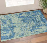 3' X 4' Green And Denim Blue Abstract Area Rug