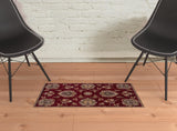 2' X 3' Red And Ivory Floral Medallion Area Rug