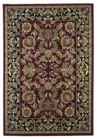 2' X 3' Red Black Machine Woven Floral Traditional Indoor Accent Rug