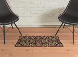 2' X 3' Red Black Machine Woven Floral Traditional Indoor Accent Rug