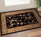 2' X 3' Tan Black And Beige Floral Vines Area Rug