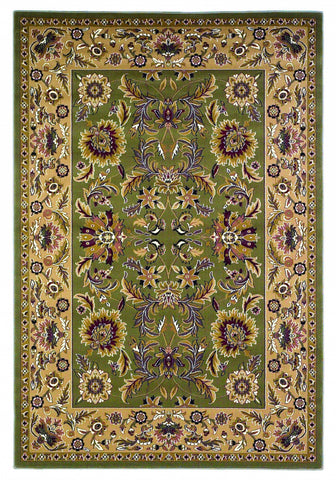 2' X 3' Green Taupe And Ivory Floral Medallion Area Rug
