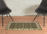 2' X 3' Green And Ivory Floral Area Rug