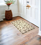2' X 3' Ivory Green And Red Floral Vines Area Rug