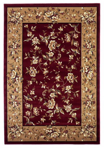 2' X 3' Red And Beige Floral Area Rug