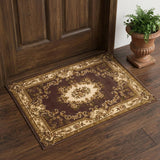 2' X 3' Plum And Ivory Floral Medallion Area Rug