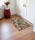 2' X 3' Taupe Red And Gray Floral Hand Tufted Area Rug
