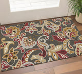 2' X 3' Taupe Red And Gray Floral Hand Tufted Area Rug