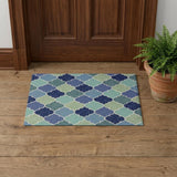 2' X 3' Blue Purple And Aqua Quatrefoil Hand Tufted Area Rug