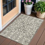 2' X 3' Gray And Ivory Damask Indoor Outdoor Area Rug