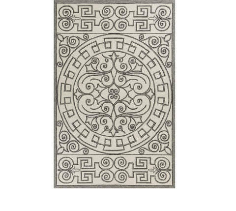 2' X 3' Gray And Ivory Damask Indoor Outdoor Area Rug