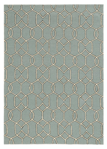 2' X 3' Green and Ivory Hand Hooked Area Rug