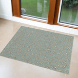 2' X 3' Green and Ivory Hand Hooked Area Rug