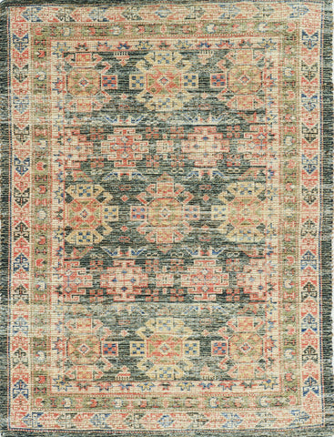 2' X 4' Brick Red Green And Brown Jute Southwestern Hand Woven Distressed Area Rug