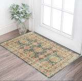 2' X 4' Brick Red Green And Brown Jute Southwestern Hand Woven Distressed Area Rug