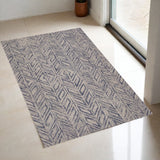 2' X 4' Blue And Beige Wool Chevron Hand Tufted Area Rug