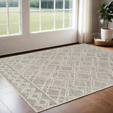 2' X 4' Sand Beige And Ivory Wool Geometric Hand Tufted Area Rug