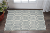 2' X 4' Slate Blue And Ivory Wool Geometric Hand Tufted Area Rug