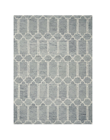 2' X 4' Slate Blue And Ivory Wool Geometric Hand Tufted Area Rug