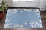 2' X 4' Blue Gray And White Fish and Coral Hand Tufted Area Rug