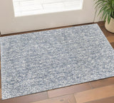 2' X 4' Slate Blue And Ivory Abstract Shag Hand Woven Area Rug