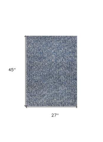 2' X 4' Indigo And Ivory Abstract Hand Woven Area Rug