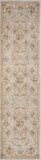 8' Light Gray Green And Tan Floral Medallion Runner Rug