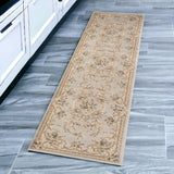 8' Light Gray Green And Tan Floral Medallion Runner Rug