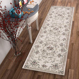8' Ivory Red And Green Floral Medallion Runner Rug