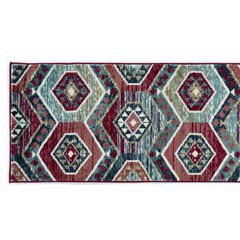 7' Red And Blue Geometric Runner Rug