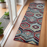 7' Red And Blue Geometric Runner Rug