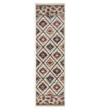 8' Ivory Red And Gray Southwestern Runner Rug