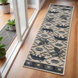 7' Ivory And Gray Woodland Lodge Runner Rug