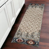 8' Beige Gray And Rust Southwestern Runner Rug